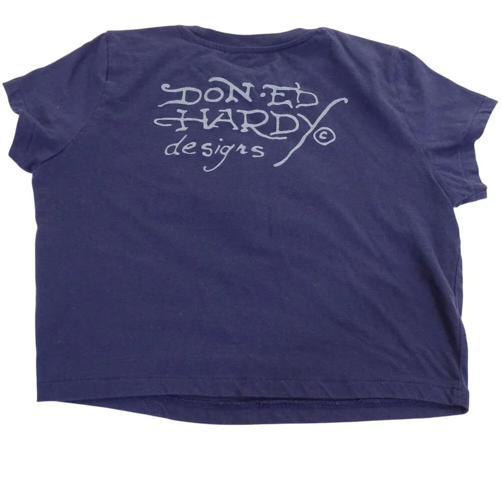 Ed Hardy Graphic Cropped T-shirt Blue Women Size L Y2K Indie Tattoo Art Grunge - Picture 4 of 11